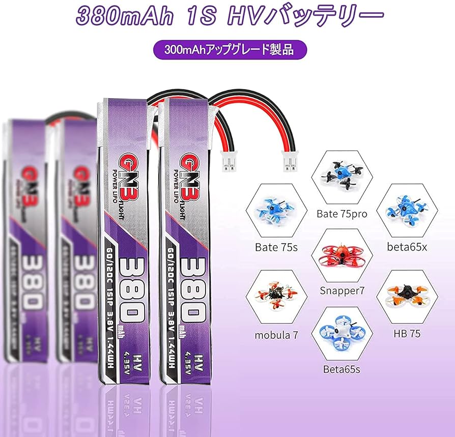 【GNB】バッテリー×5個（正規品） Amazon.co.jp: 6本 GNB リポバッテリー 380mAh HV 1S Li-hv